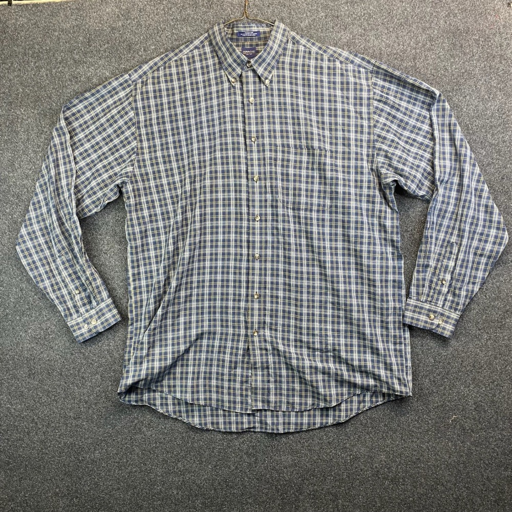 Arrow Plaid Wrinkle Free Button Down Shirt Mens XL Tall Blue Yellow
